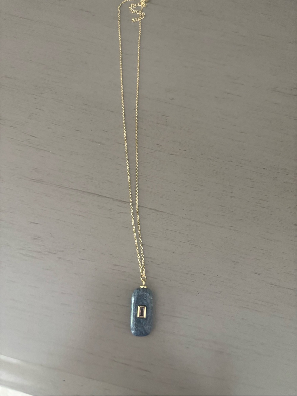 Gold Chain Necklace with Blue Stone Pendant